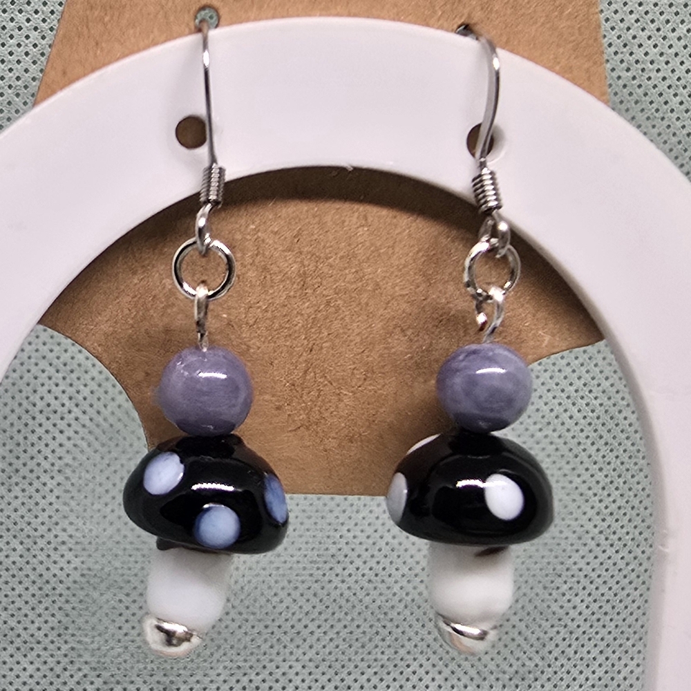 Black and White Mushroom Earrings